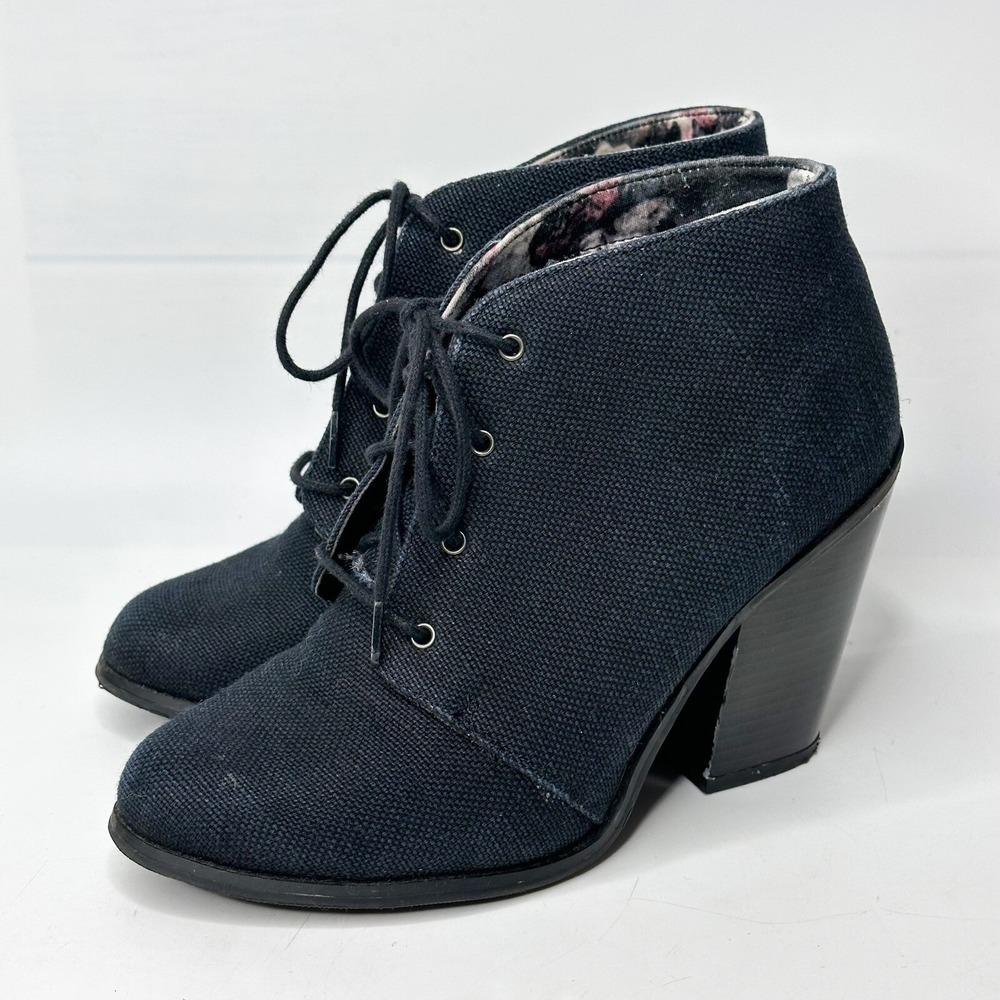 Call It Spring Navy Blue Canvas‎ Lace Up Block Heel Ankle Booties Womens 8.5